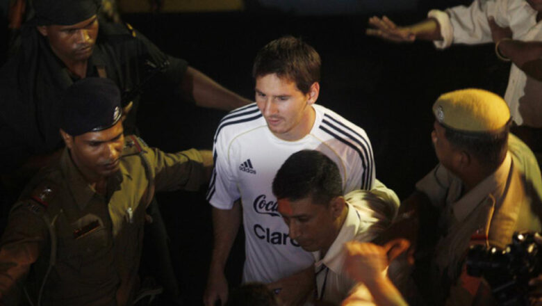 கொல்கத்தாவில் கால்பந்து ஜாம்பவான் லியோனல் மெஸ்ஸிக்கு ரசிகர்கள் ஆரவார வரவேற்பு.